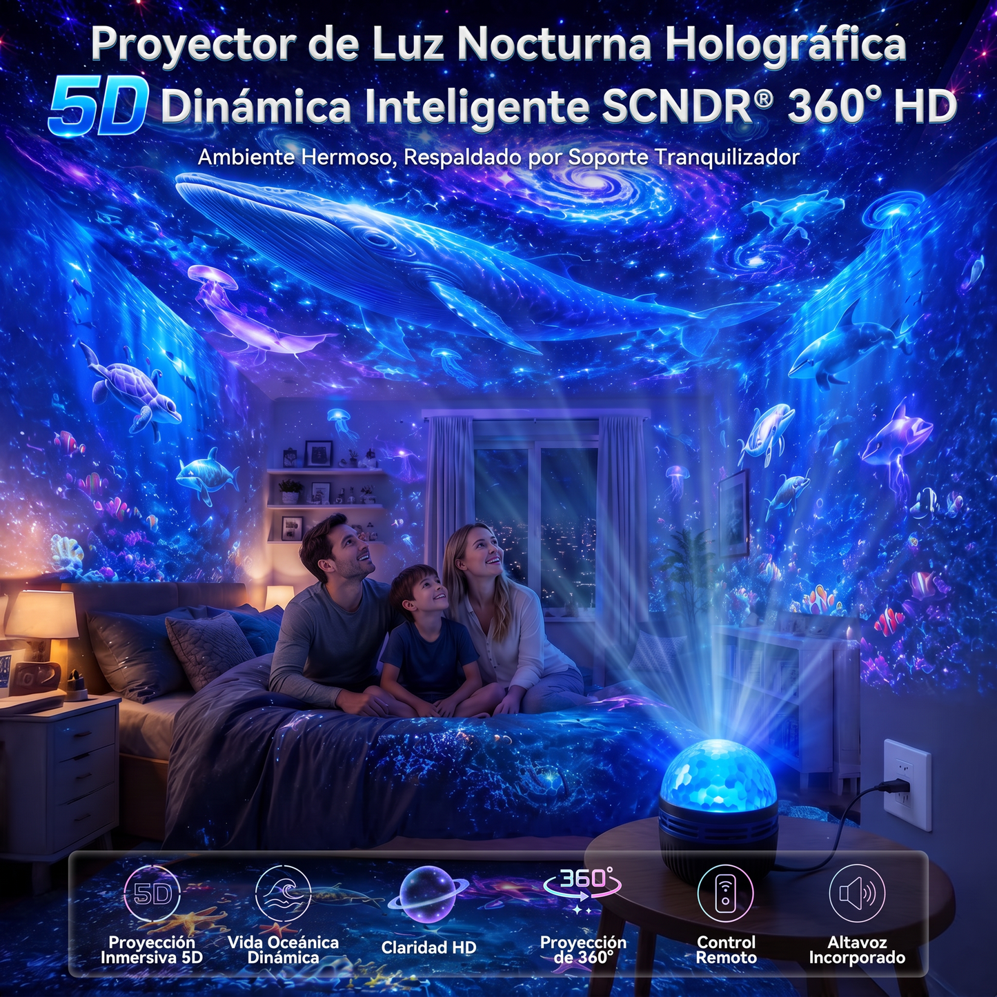 Tienda Oficial | 💕🎁 Proyector holográfico inteligente de cielo estrellado SCNDR® 360°（HD Smart Dynamic 5D）