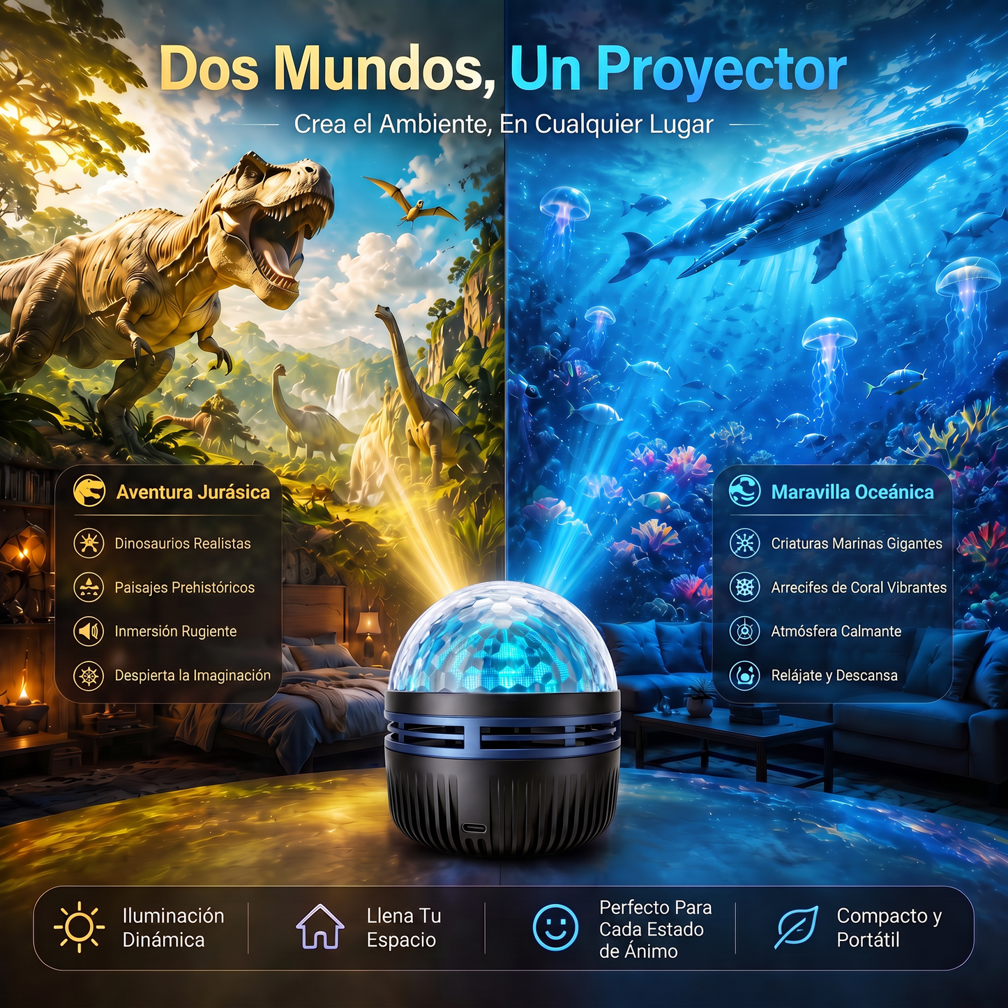 Tienda Oficial | 💕🎁 Proyector holográfico inteligente de cielo estrellado SCNDR® 360°（HD Smart Dynamic 5D）