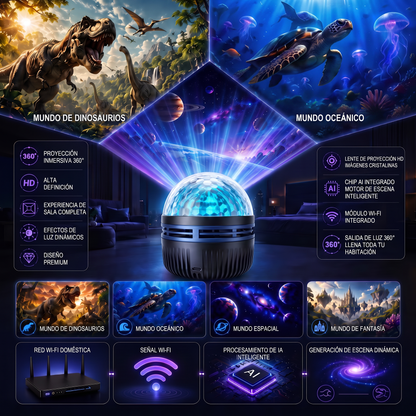 Tienda Oficial | 💕🎁 Proyector holográfico inteligente de cielo estrellado SCNDR® 360°（HD Smart Dynamic 5D）