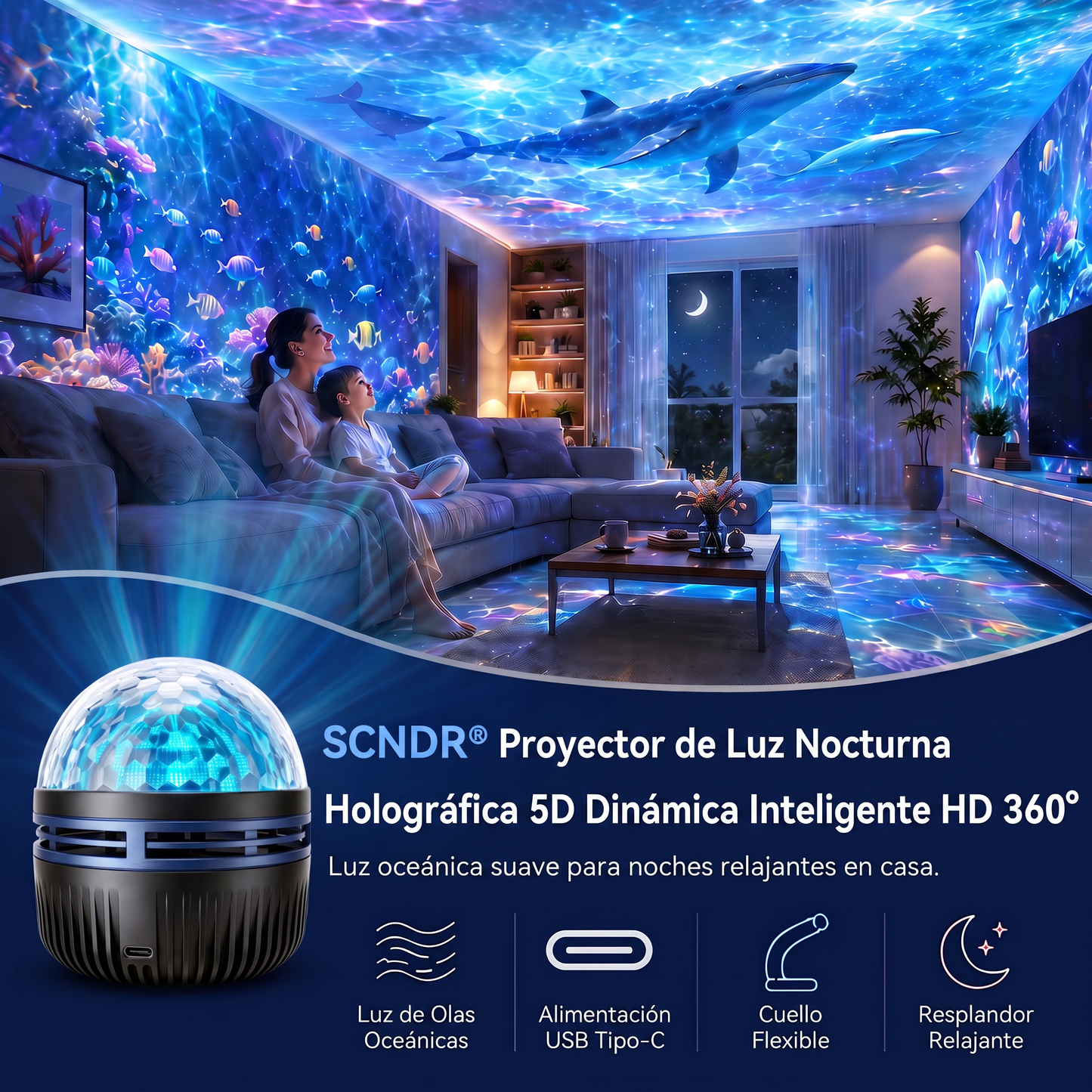 Tienda Oficial | 💕🎁 Proyector holográfico inteligente de cielo estrellado SCNDR® 360°（HD Smart Dynamic 5D）